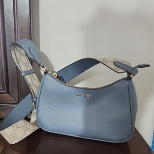 Nine West Blue Leather Shoulder Bag with Hobo Silhouette